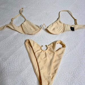 SAME Los Angeles Cream Textured Underwire Bikini Set, S